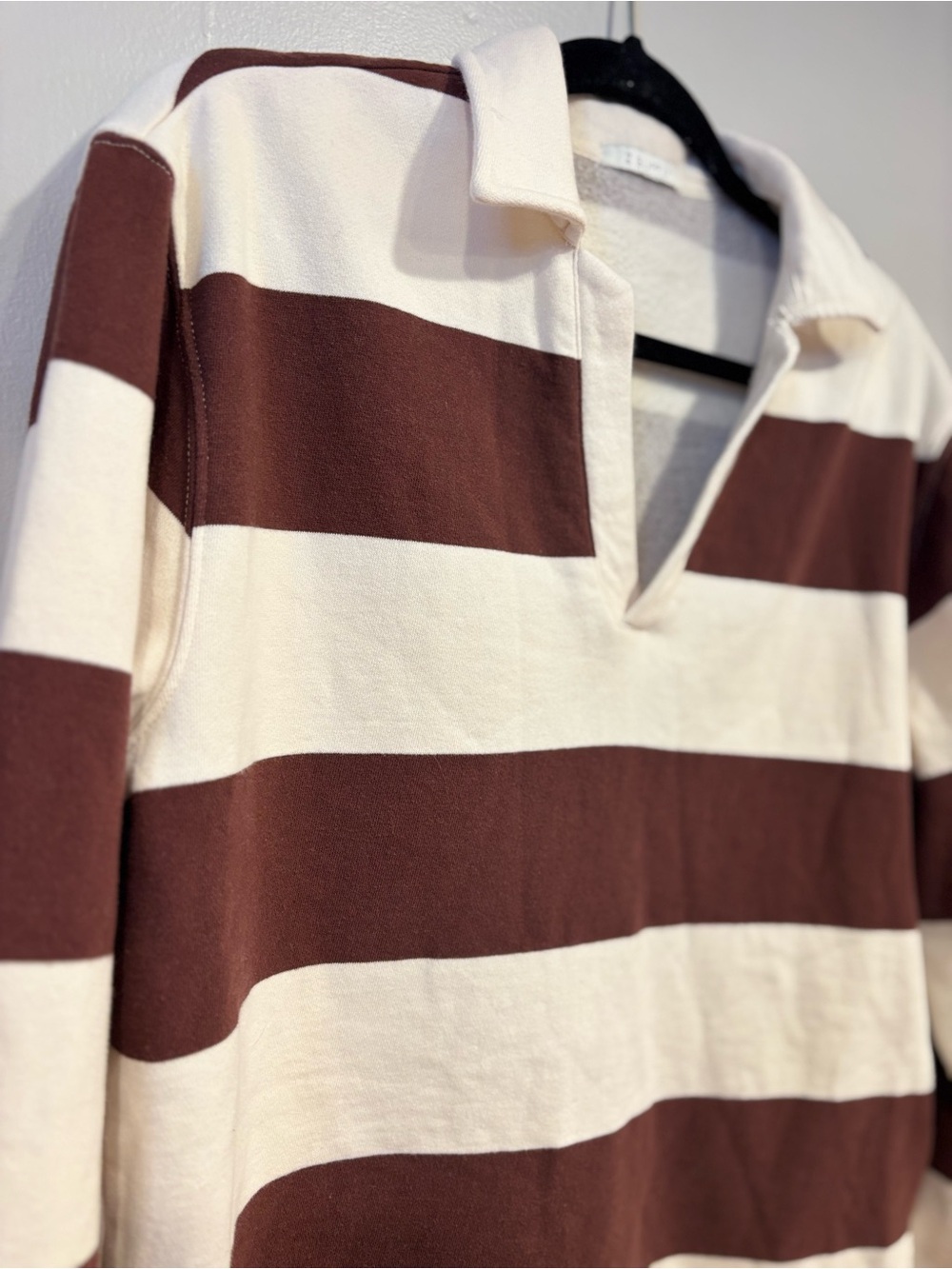 Z Supply Rugby Brown Stripe 100% Cotton Brushed Fleece Henley Women's Medium - Picture 4 of 9